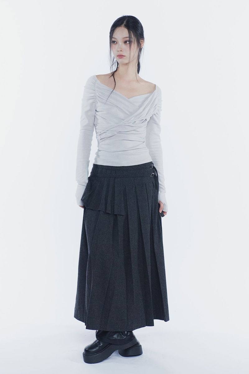 LAYERED PLEATS SKIRT charcoal
