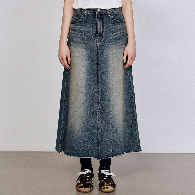 RAW CUT WASHING LONG SKIRT_DENIM