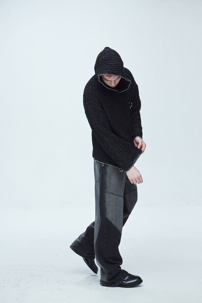 Hyper Brush Washing Wide Denim Pants Black