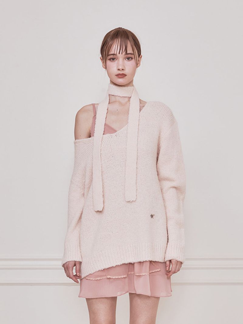 Not your rose（ノットユアローズ）の「Coco scarf knit (Pink)（Tops）」