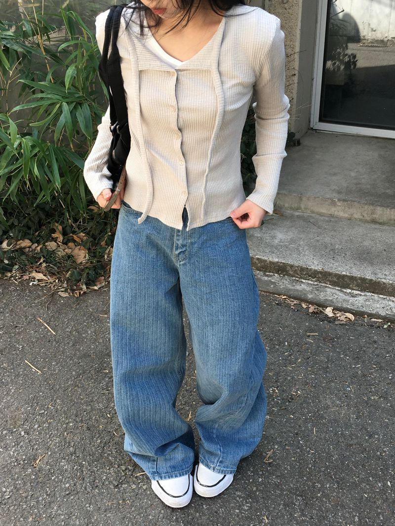 Kona Herringbone Stripe Wide Denim (3c)