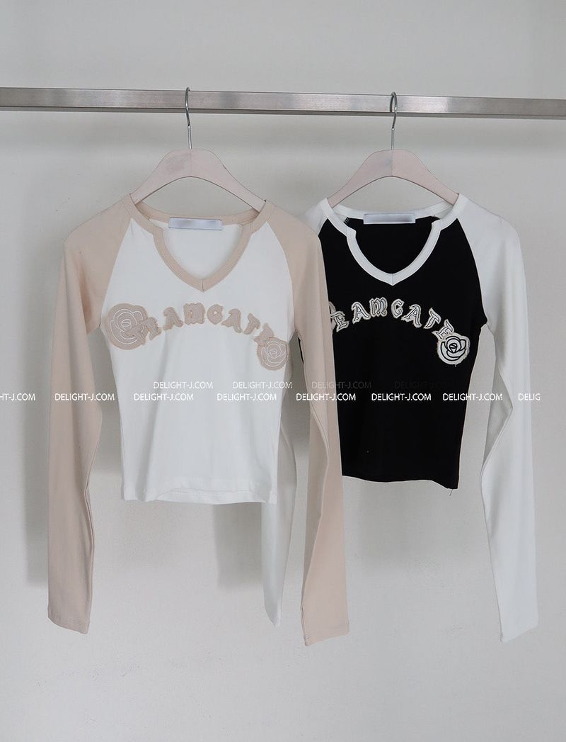 Rose Patch Color Raglan T-shirt