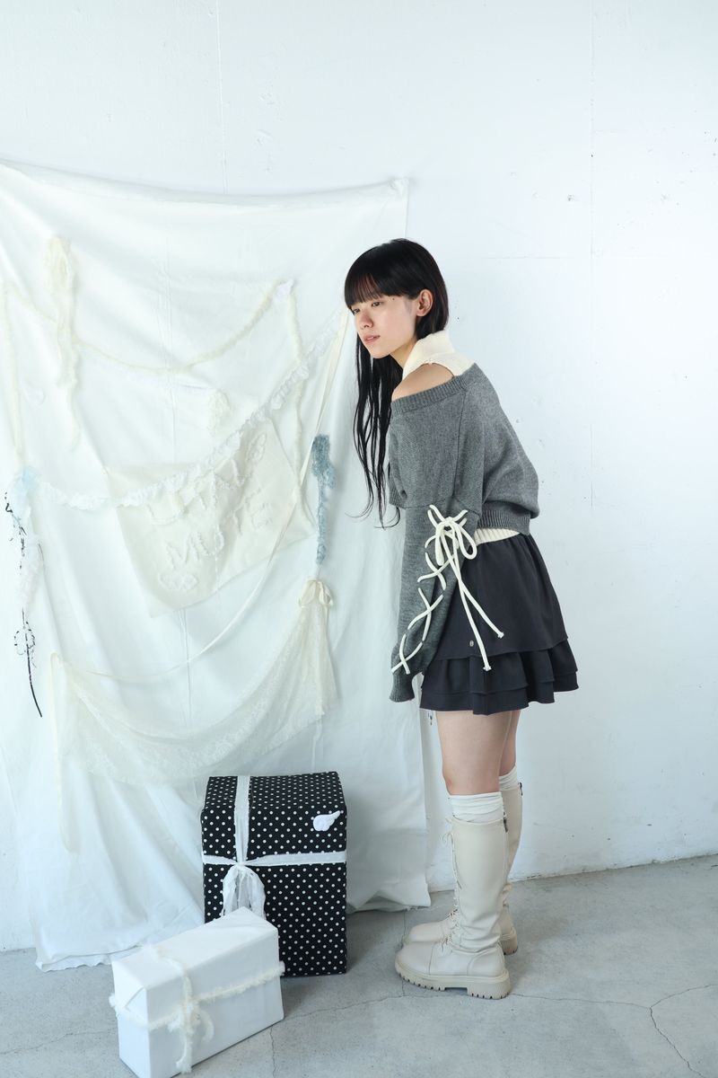 laceup ribbon knitset(gray)