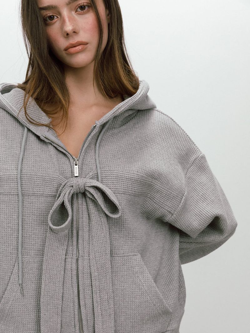 RIBBON WAFFLE HOODIE / GREY