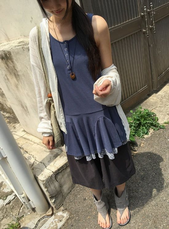 Sunkey Button Frill Layered Sleeveless