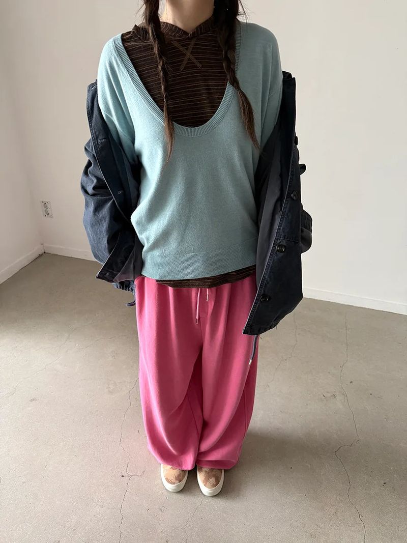 deep U-neck knit top