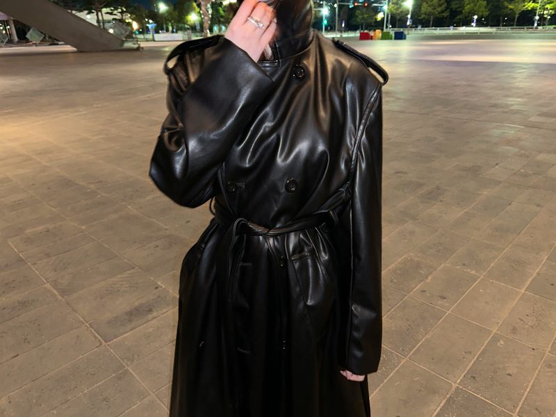 Double leather long coat