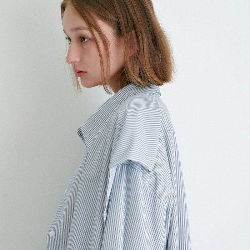  STRIPE SHAWL SHIRT / NAVY