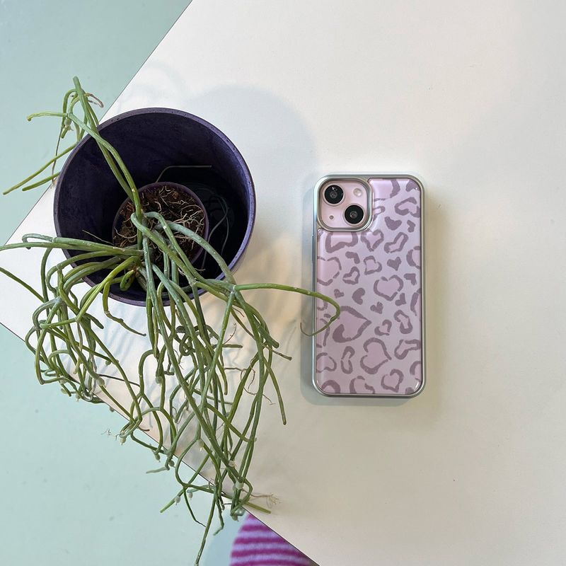 [MADE][Glass Silver Bumper Case] Heart Leopard Drawing Case ⋆ Pink