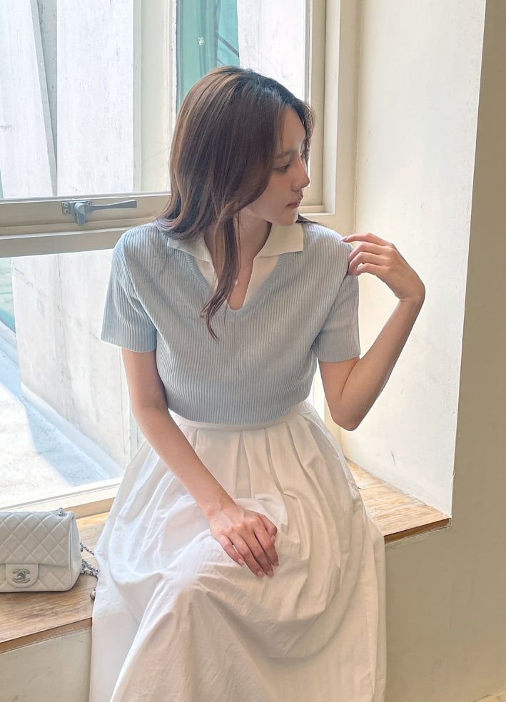 iam mari（アイアム マリ）の「Gelato Color Matching Collar Cool Ribbed Knit（Tops）」