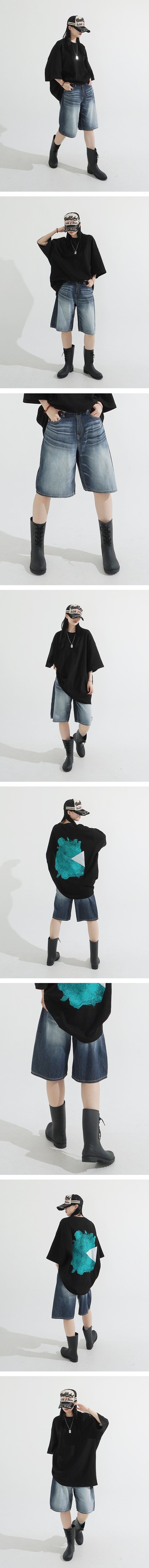 Grayish Washing Skater Half Pants