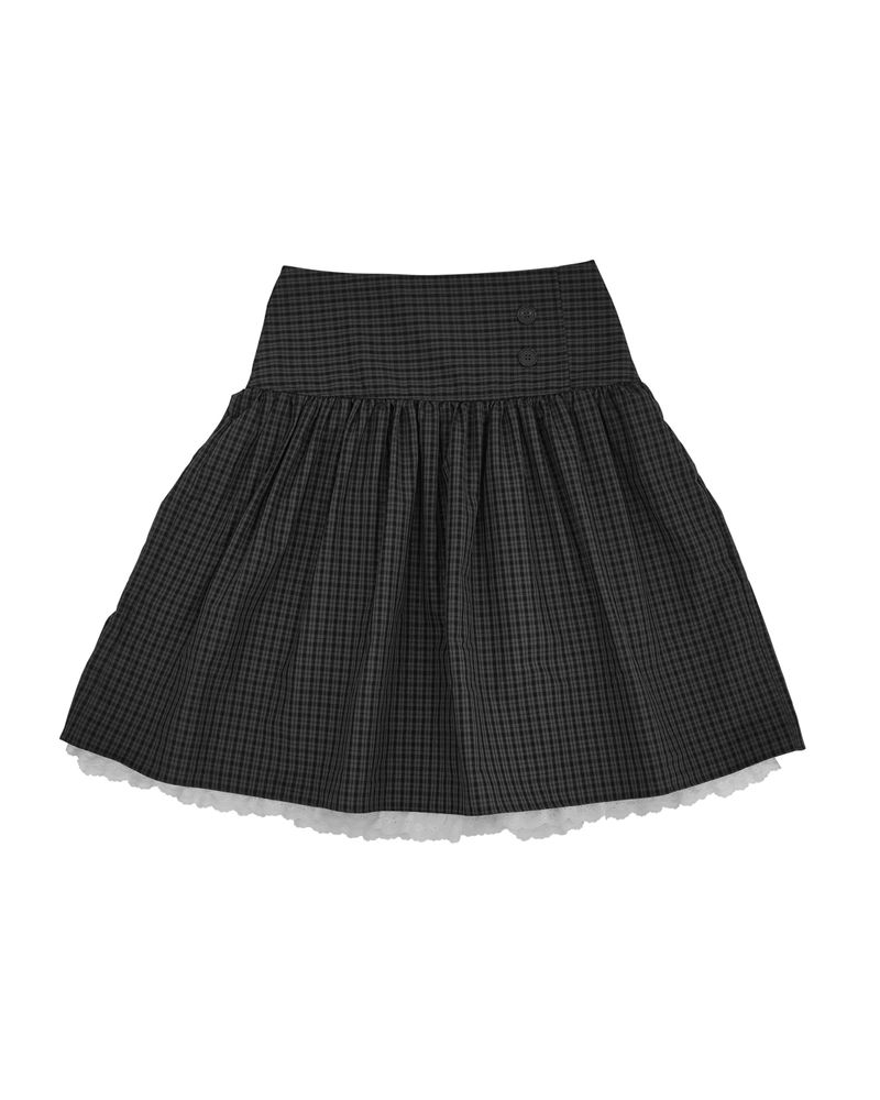 lace check midi skirt / charcoal