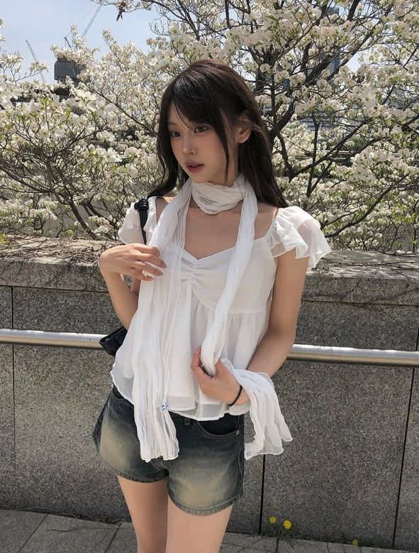 Sean V Shirring Frill Sleeveless Blouse