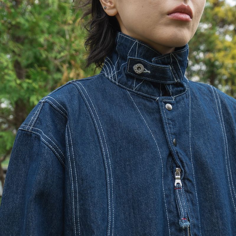 Arc panel denim blouson / Indigo