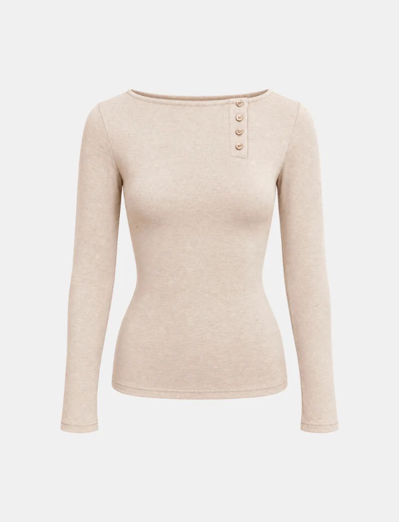 Ellie Henley-Neck Slim Long-Sleeve Top