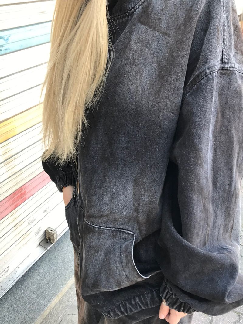 Aceite set up denim hood jacket