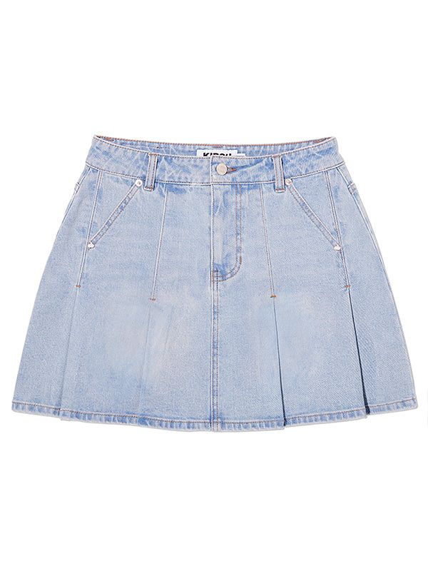 KIRSH（キルシー）の「CHERRY DENIM PLEATS MINI SKIRT [LIGHT BLUE]（Skirts）」