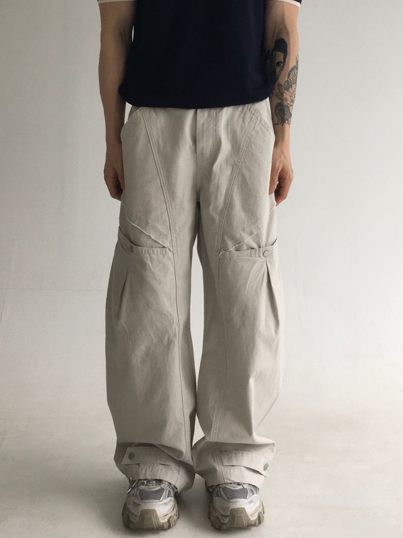curved dyeing strap wide pants(2colors)