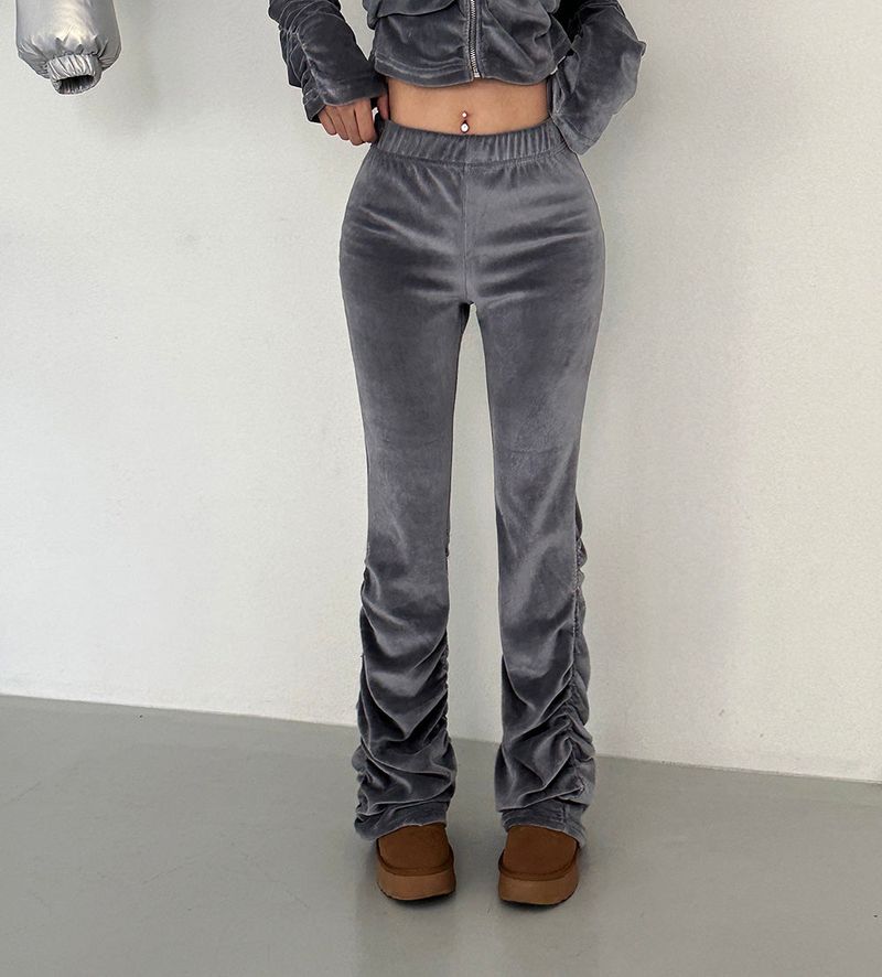 Velvet Shirring Hood Zip-Up