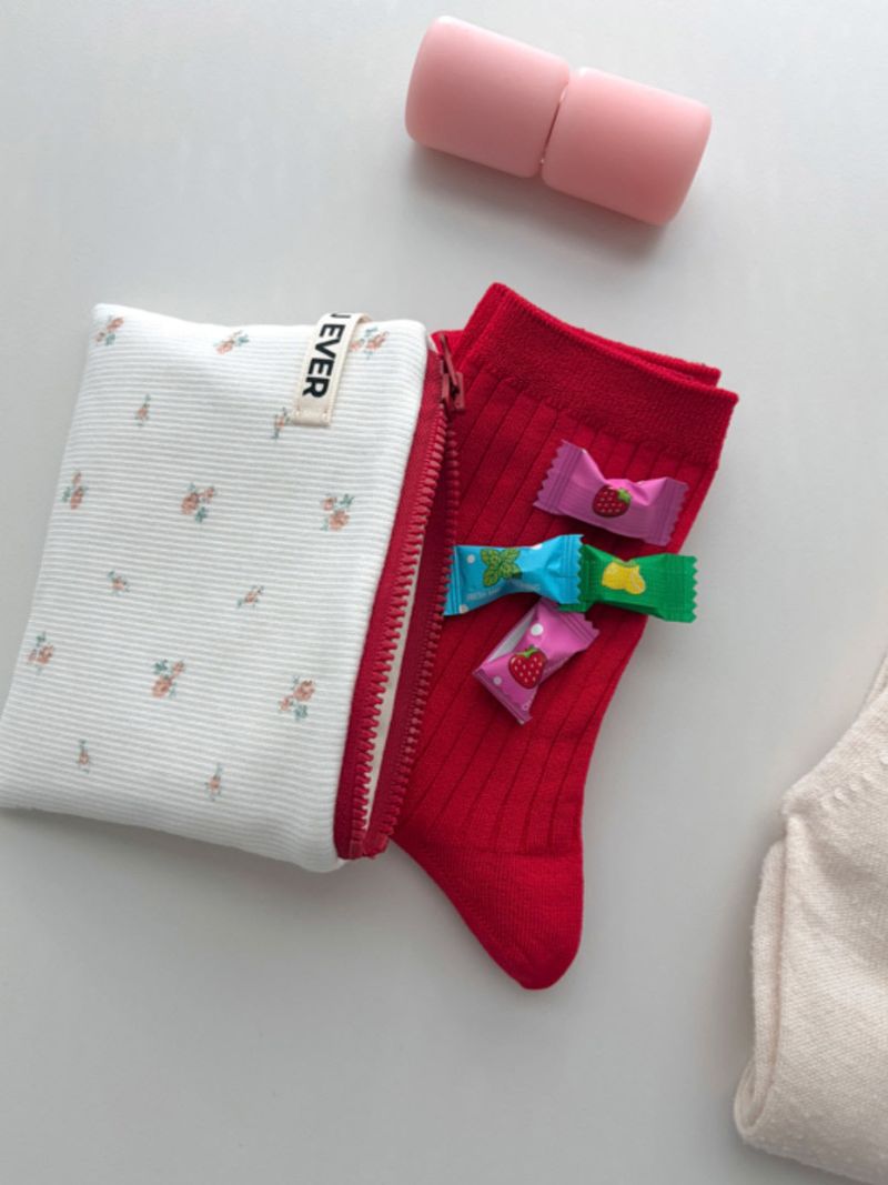 Posy ribbed flat pouch - white , M size