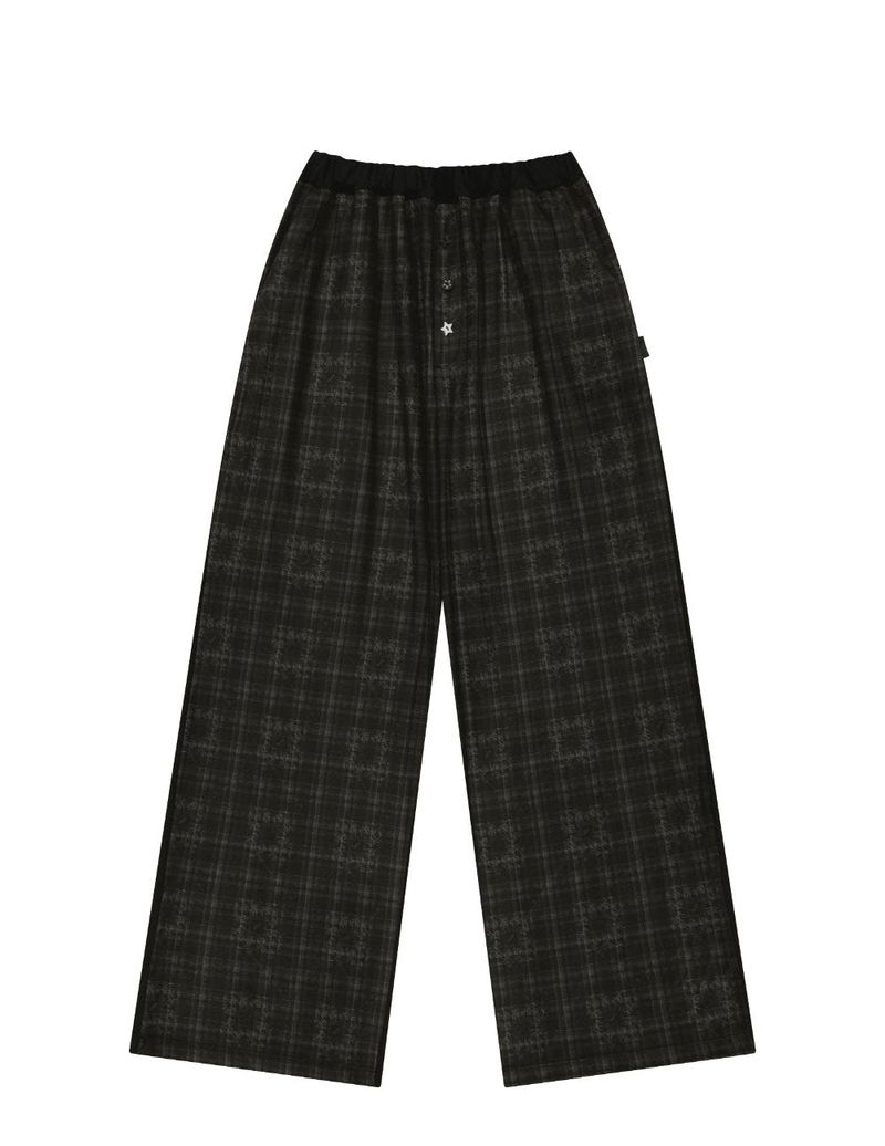 Check Sleep Jersey Pants / Black
