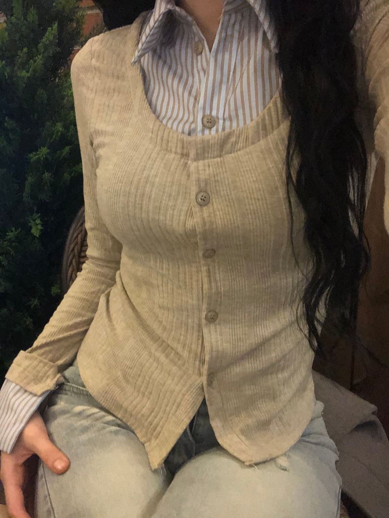 Stripe Mix Layered Cardigan