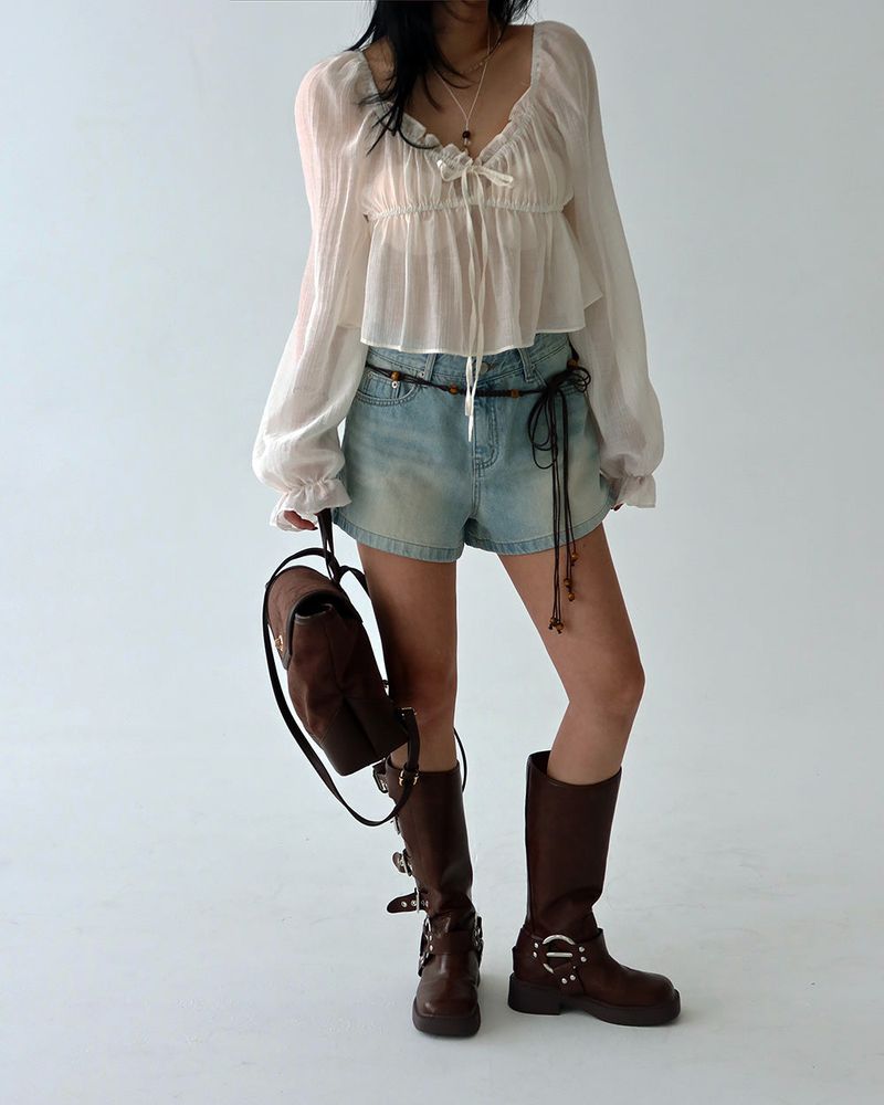 protective chic frill see-through blouse