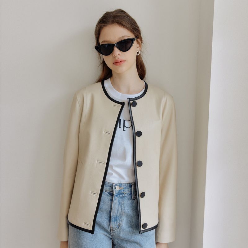yuppe（ヤッピー）の「ラインラムスキンジャケット / LINE LAMBSKIN JACKET_IVORY（ジャケット/アウター）」