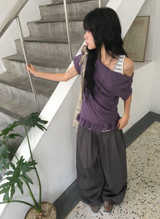 Casane Round Layered Stripe Long Sleeveless
