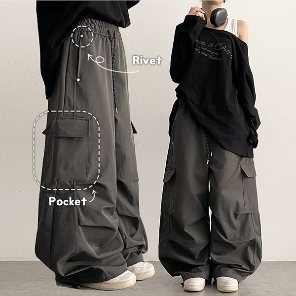 Side Big Pocket Knee-Pintuck Out-Cargo Pants (3 colors)