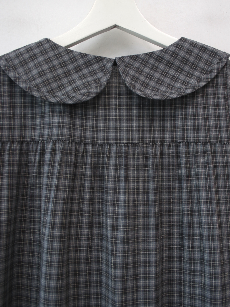 round collar check midi dress 