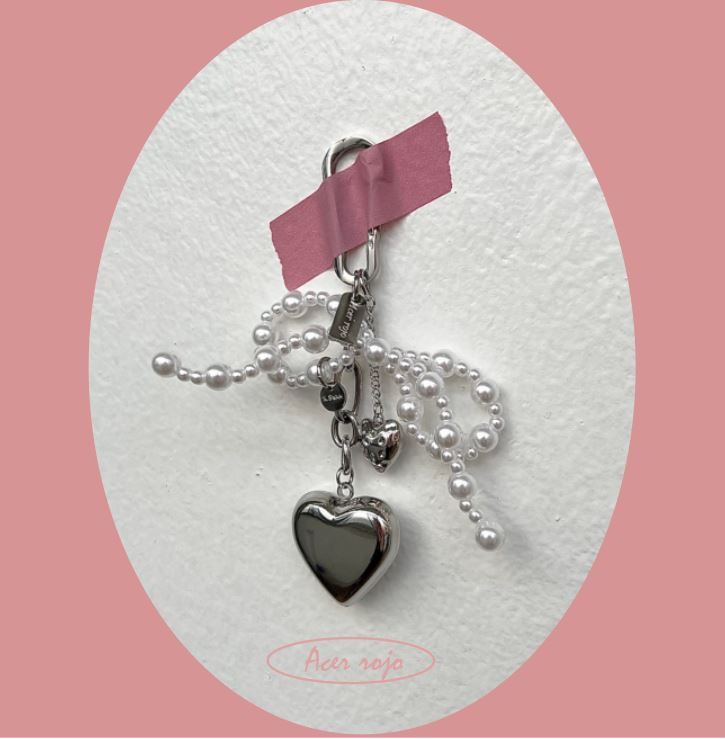Acer rojo(アセルロジョ)の「rop Ballet Core Keyring Stainless Steel Titanium Pearl Ribbon Big Heart AirPods Buzz Keyring Keyring(Toys/Key Holders)」