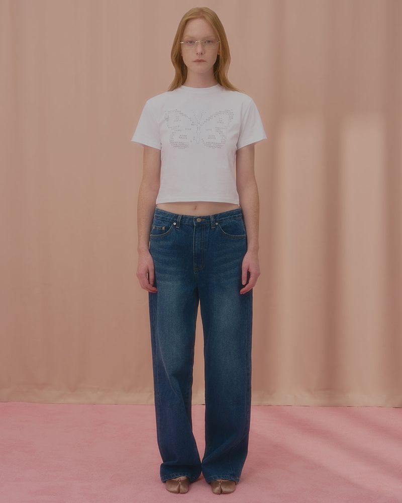 TEXT BUTTERFLY CROP TSHIRT-WHITE