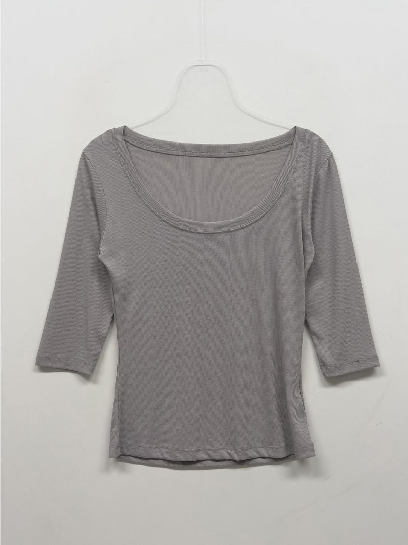 Ribbed Deep U-Neck Crop T-Shirt