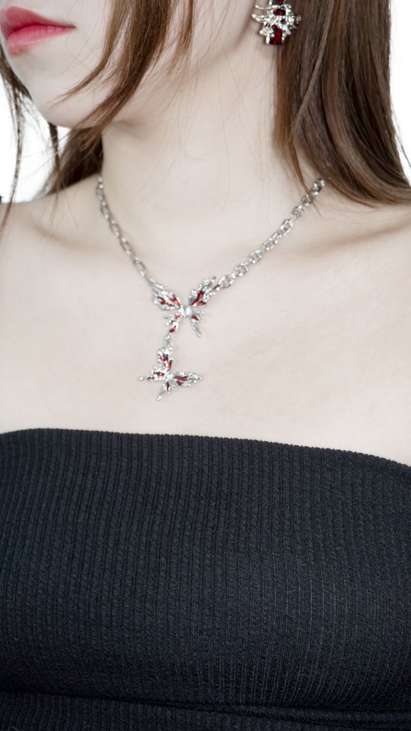Two Red Butterfly Chain Necklace