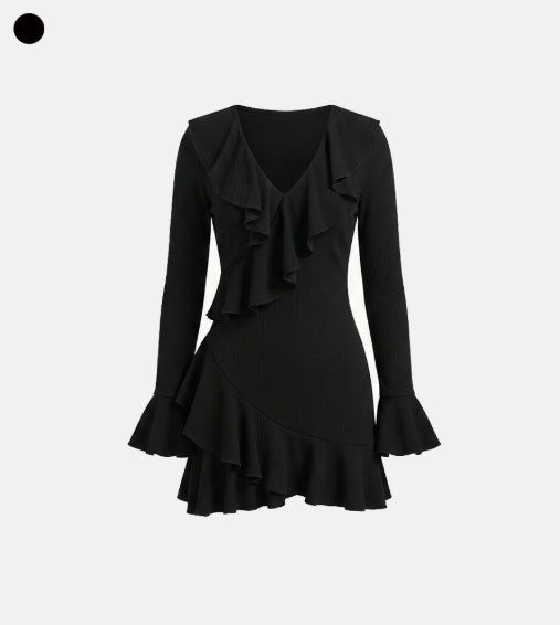 Frill V-neck mini one piece
