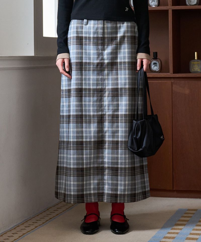 MADPINK（マッドピンク）の「CHECK SLIT LONG SKIRT GRAY（Skirts）」