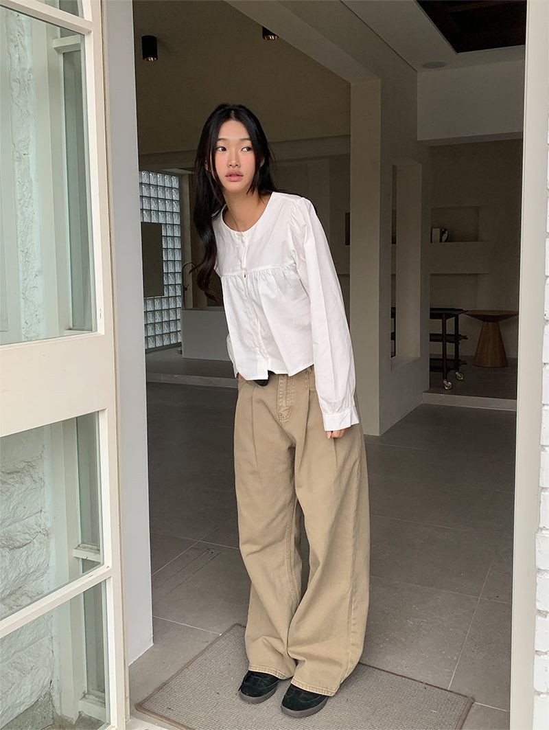 PLAIN WASHED PINTUCK PANTS (2C)
