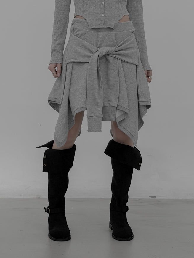 Knotted Unbalanced Sweat Midi Skirt