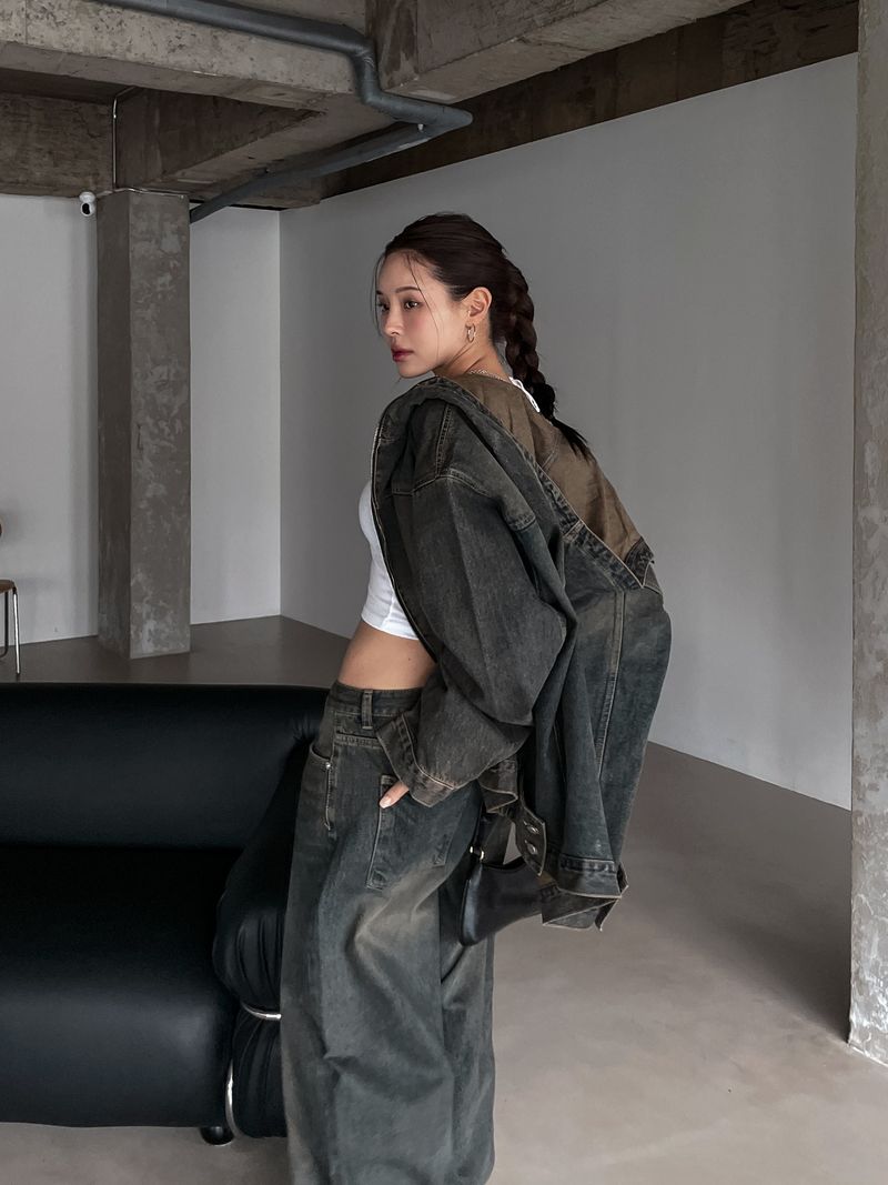 (UNISEX) インアワーウォッシングフードデニムジャケット