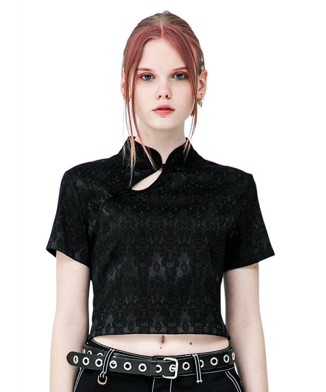 JACQUARD QIPAO CROP SHIRT
