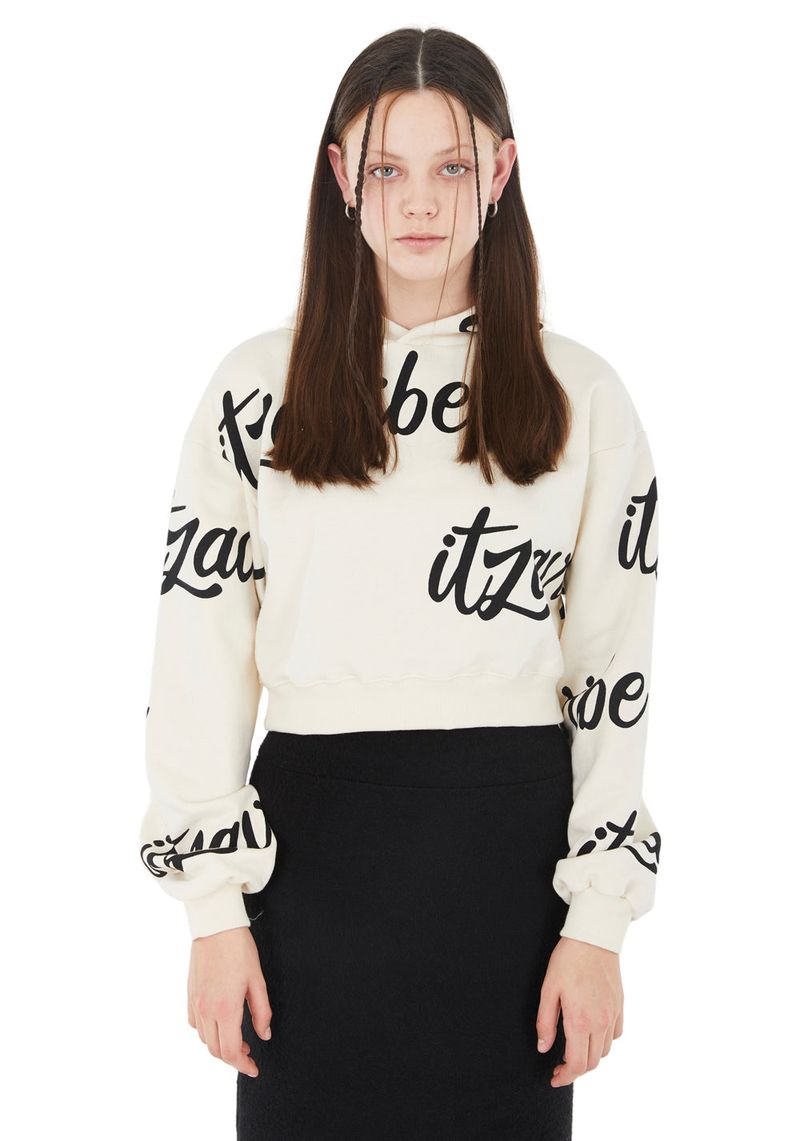 ITZAVIBE（イッザバイブ）の「[IHD005-14] SCRIPT PATTERN CROP HOODIE - IVORY（Tops）」