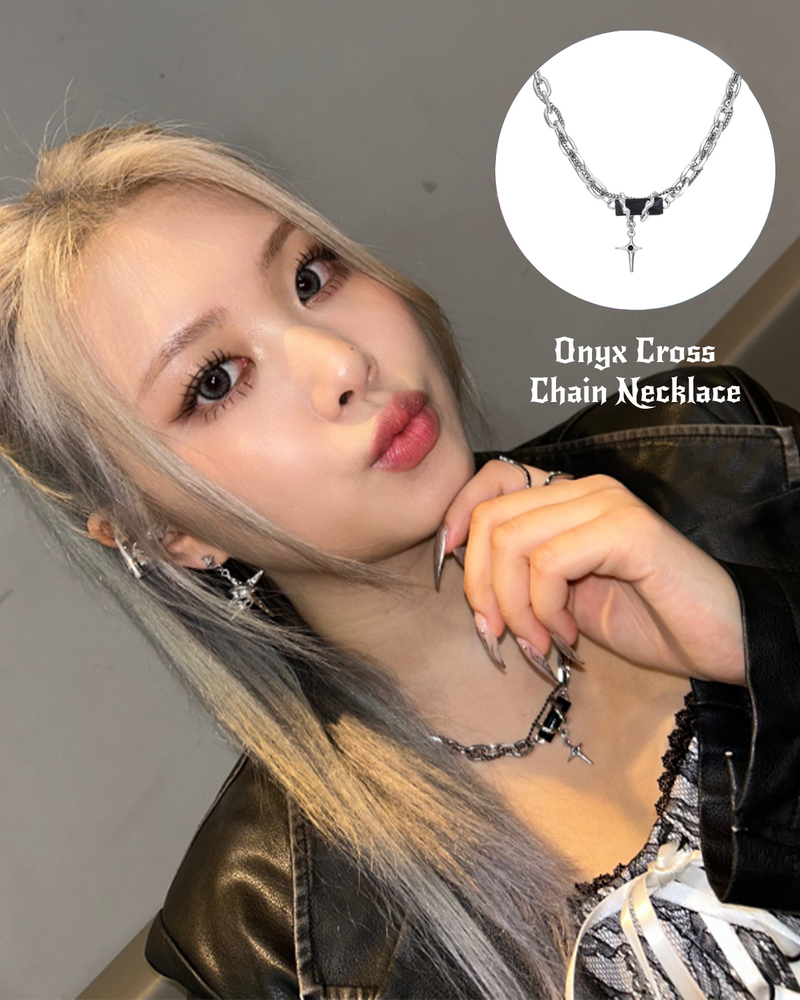  Onyx Cross Chain Necklace - Aespa Winter , Stray Kids Felix, KANG DANIEL Pick