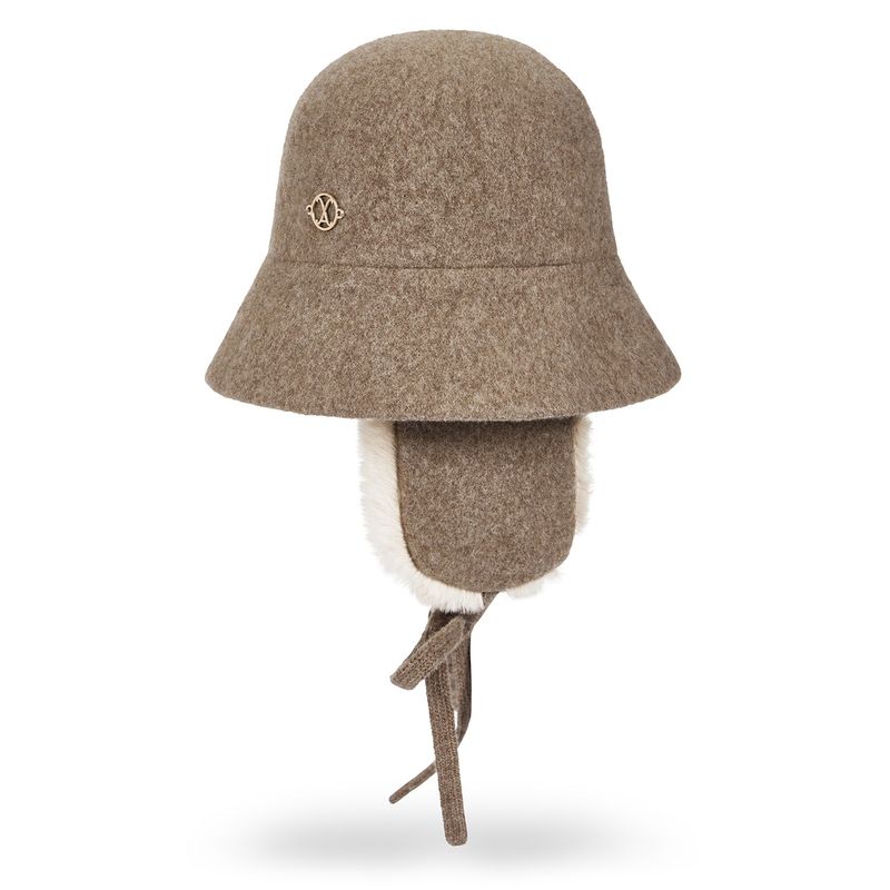 VA Curved Circle Logo Wool Blend Flap Bucket Hat / Beige