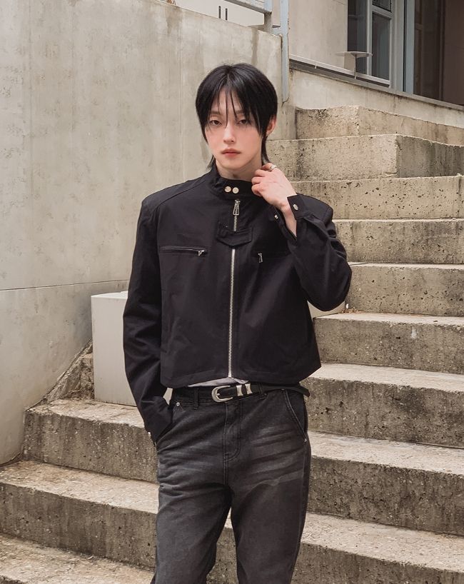 Marron stand-collar cropped jacket