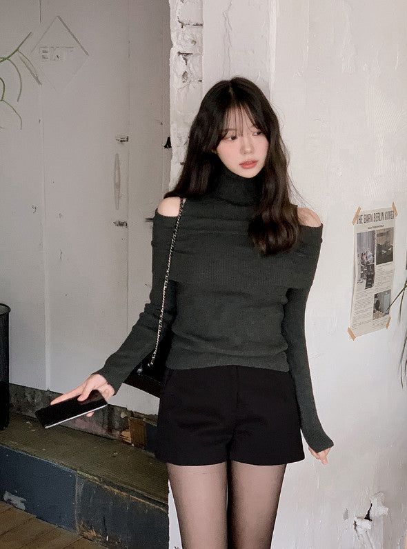 #Turtle Neck & Off Shoulder Layered Rib Knit (3color)