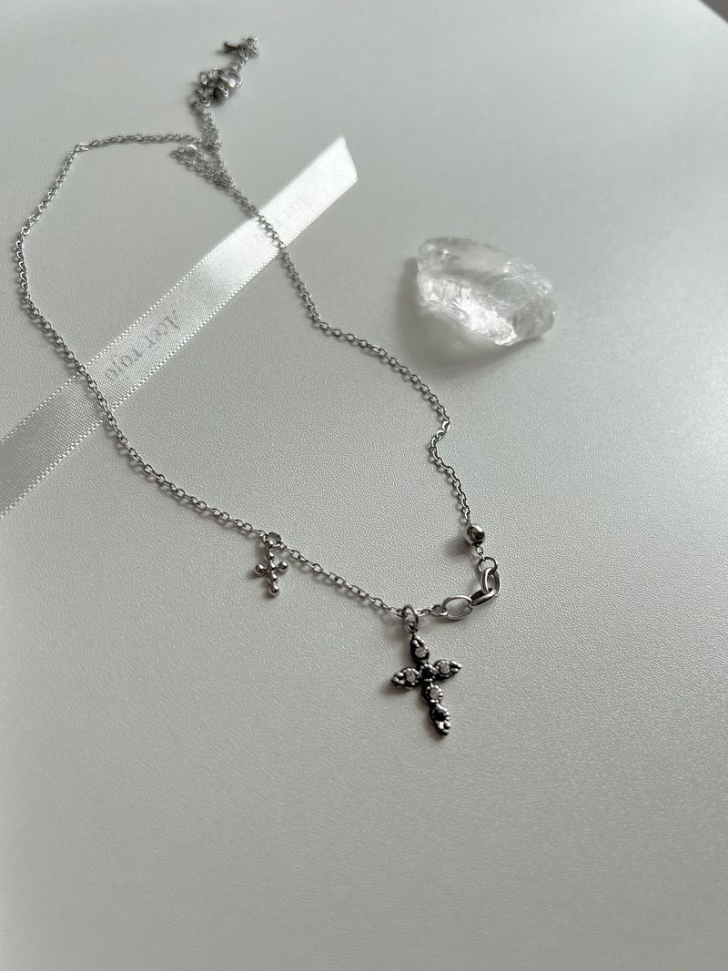 bif black twin cross turquoise stainless steel double ball short long layered gemstone necklace