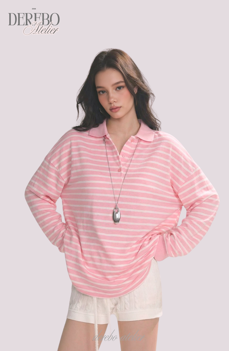 Pink Stripe Loose Collar Tee
