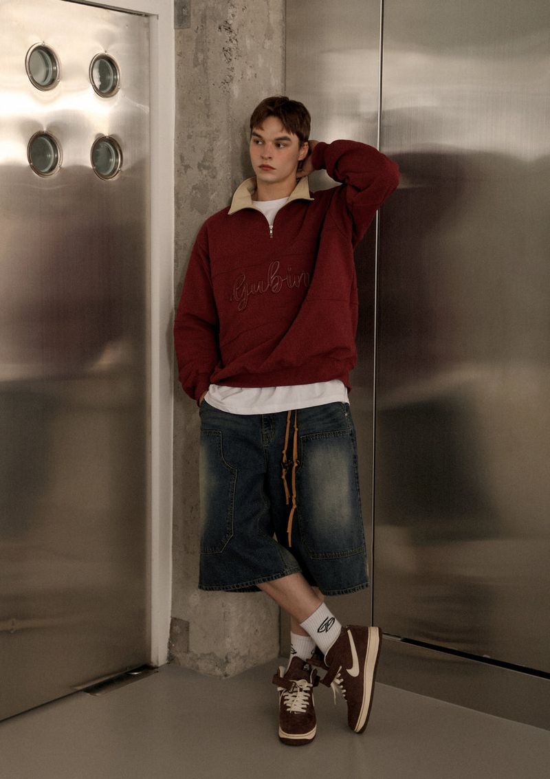 Applique Logo Half Zip-Up Sweatshirt