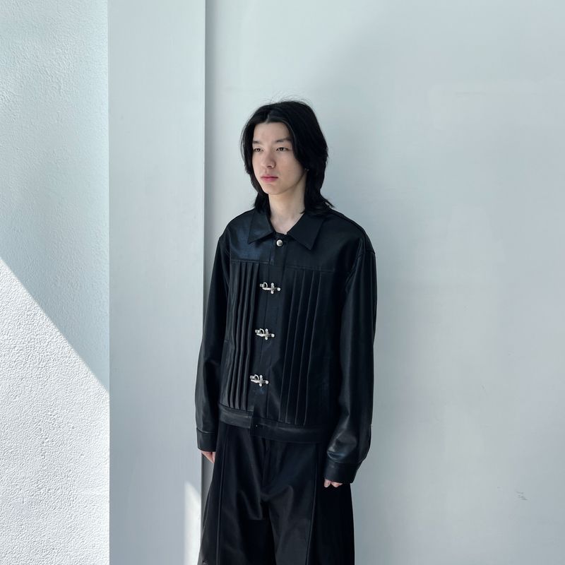 3D Pleated Metal Button Collar Jacket